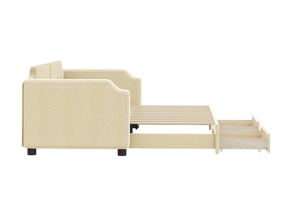 Cama nido con cajones tela color crema 90x200 cm ES221578