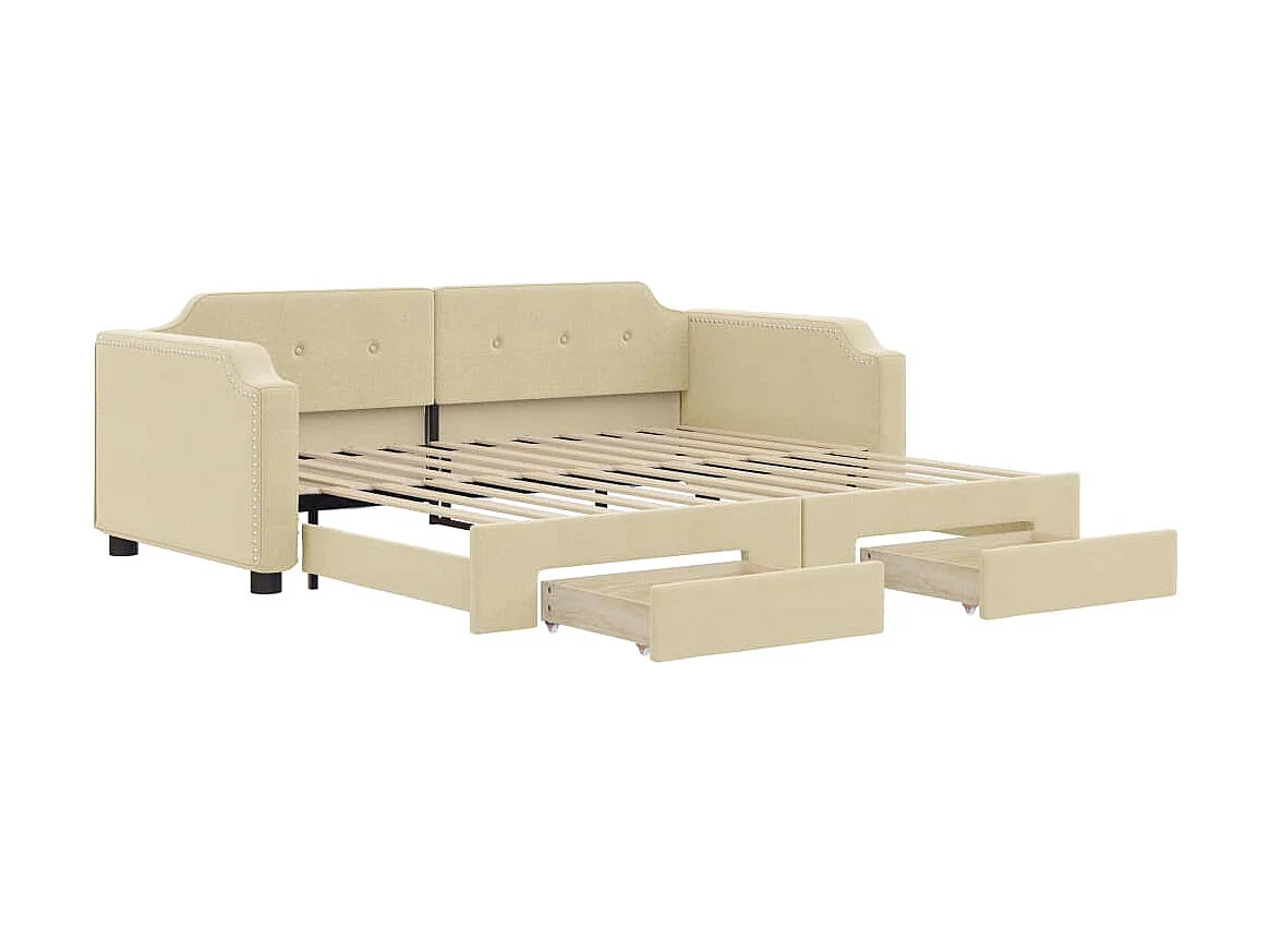 Cama nido con cajones tela color crema 90x200 cm ES221578