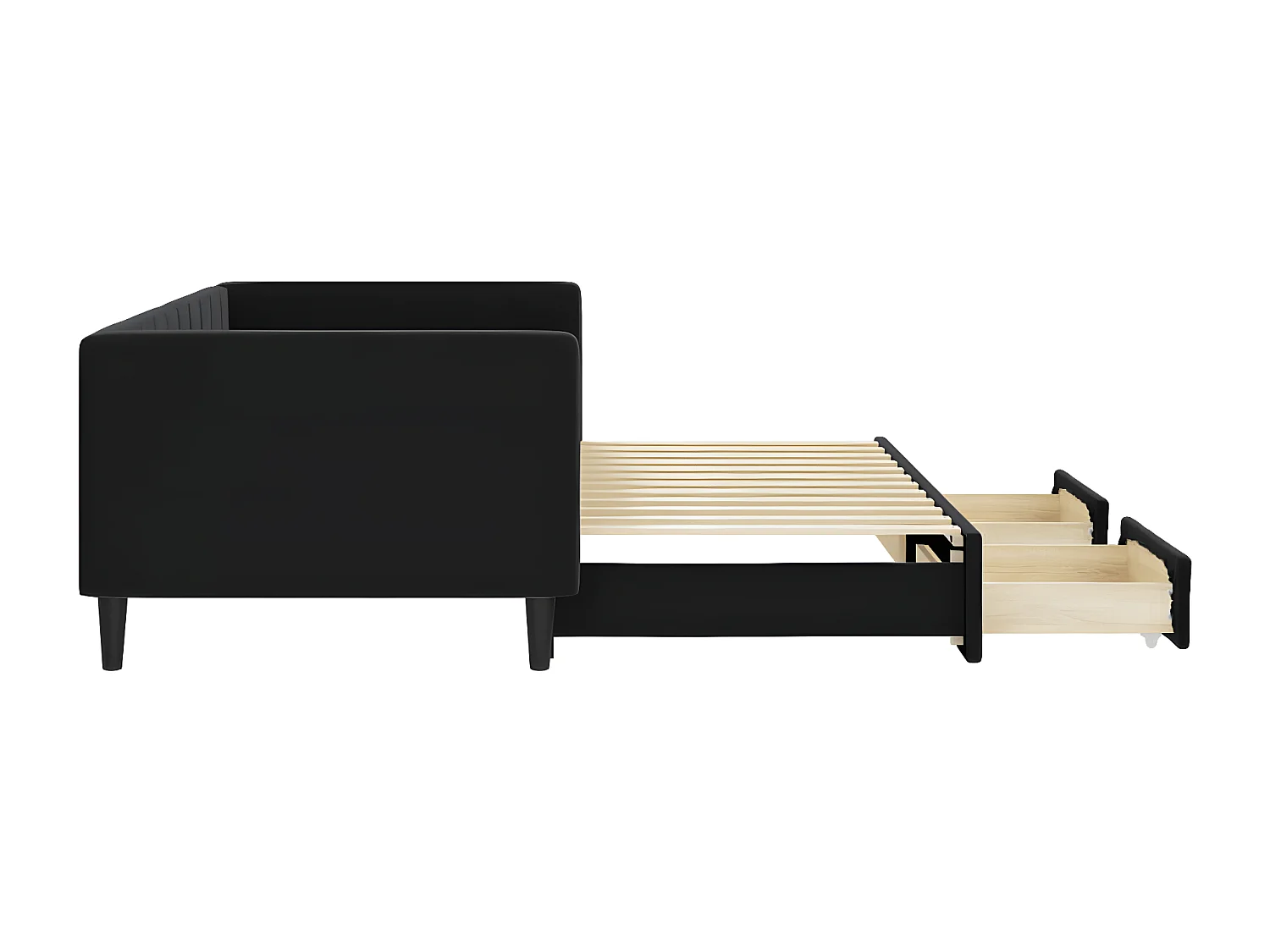 Cama dupla com gavetão e gavetas 90x200 cm veludo preto PT533209