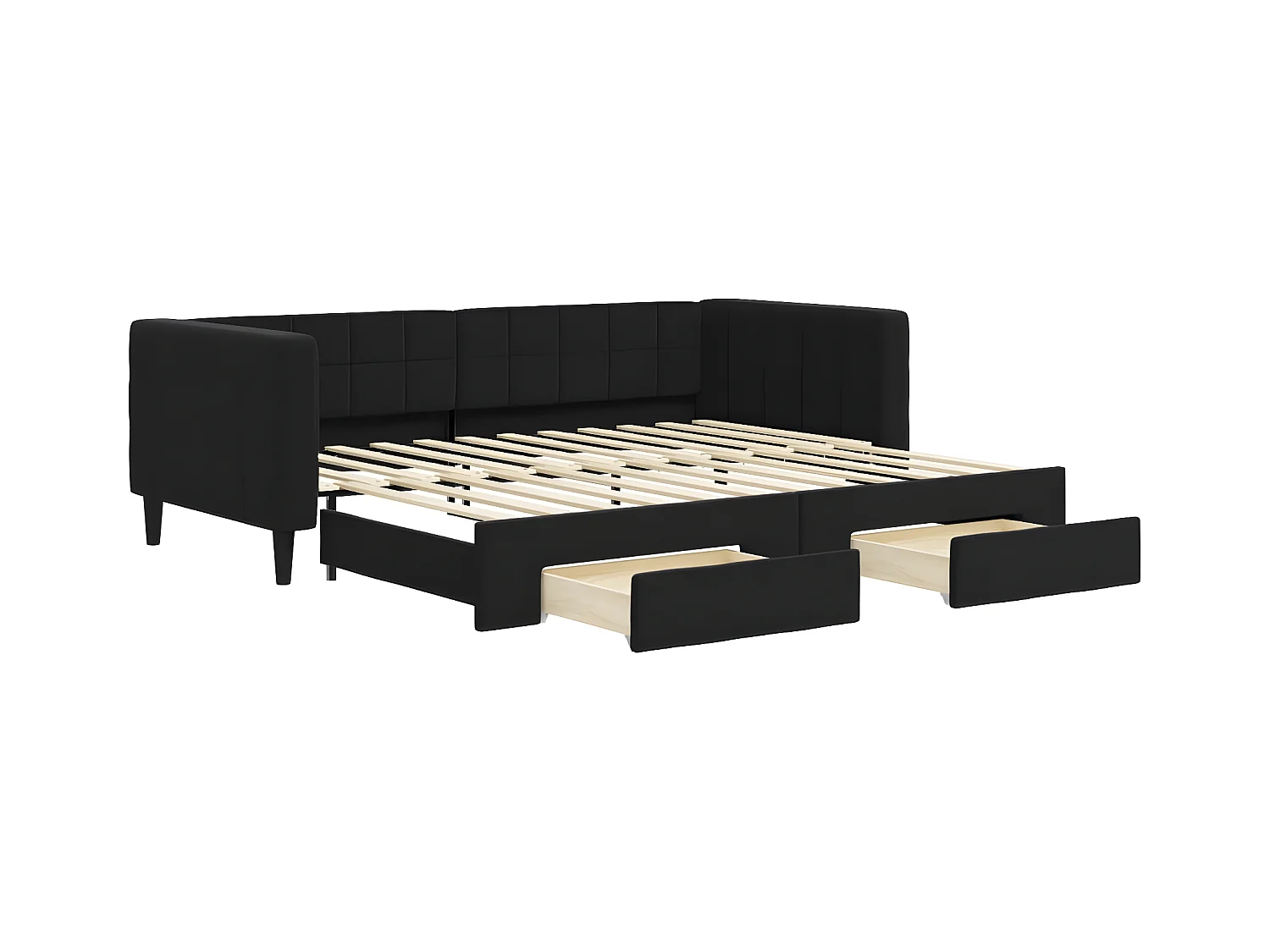 Cama nido con cajones terciopelo negro 90x200 cm ES484318