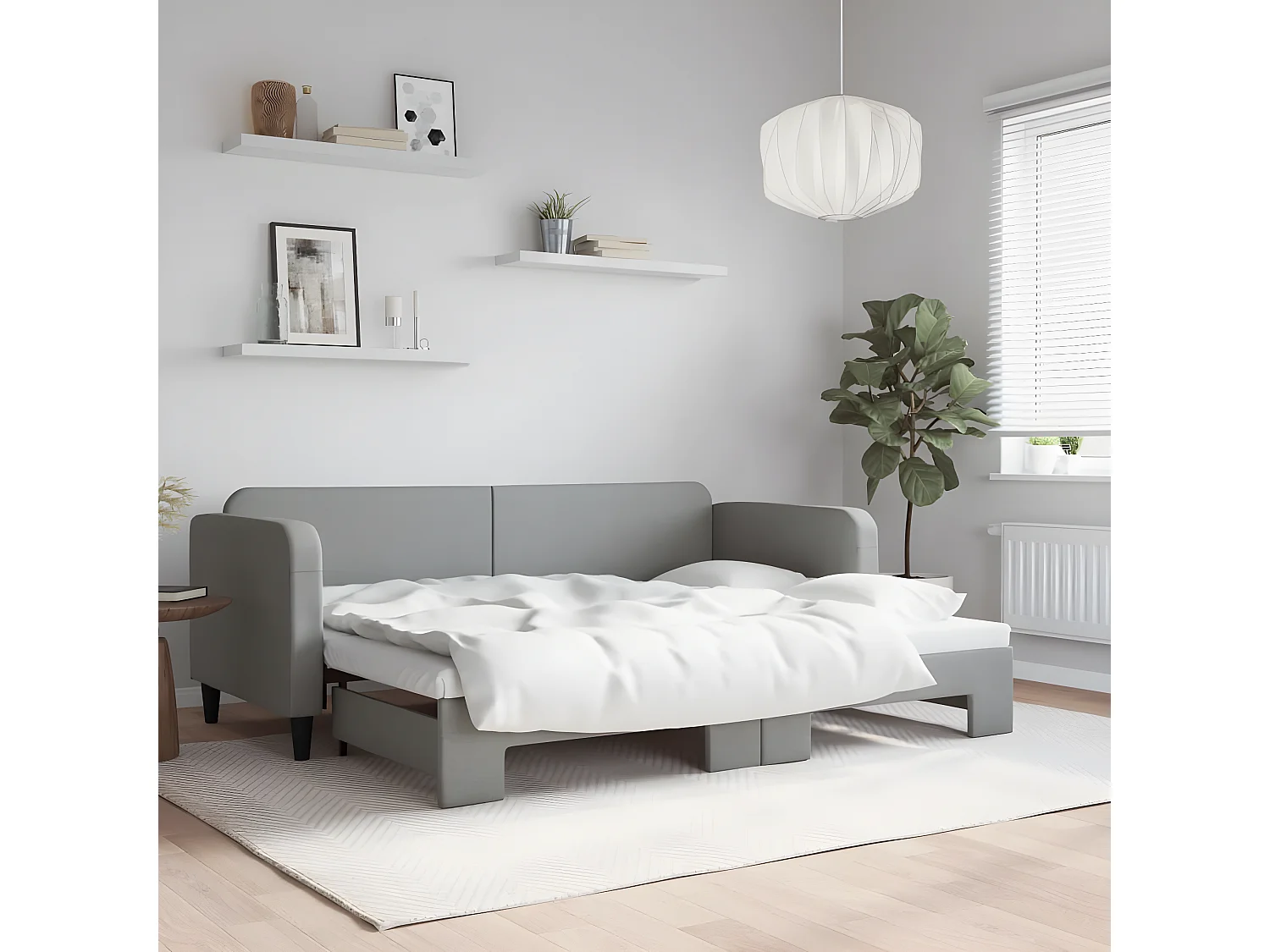 Tagesbett Ausziehbar,Ausziehbett Hellgrau 80x200 cm Stoff -gkd96587