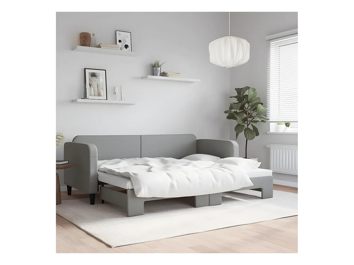 Lit gigogne gris clair 80x200 cm tissu ASW96519