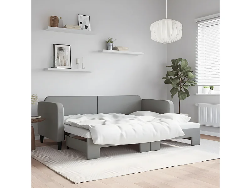 Slaapbank met onderschuifbed 80x200 cm stof lichtgrijs NL62652