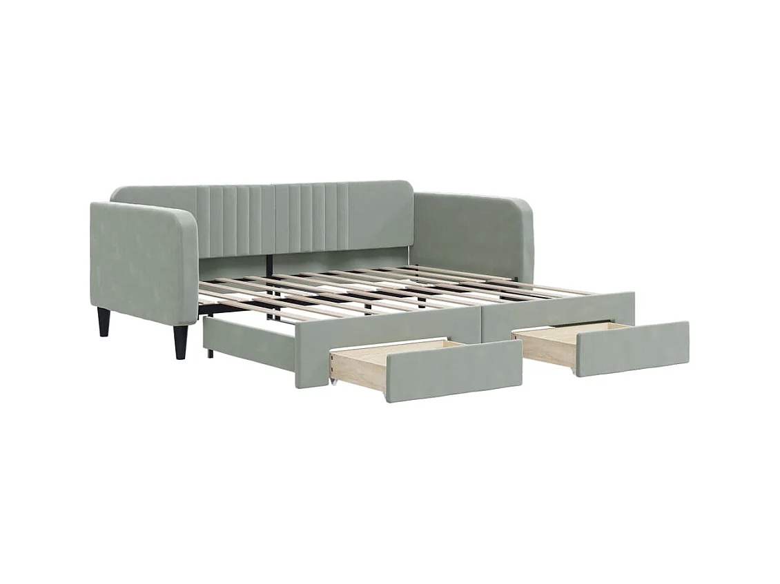 Slaapbank onderschuifbed en lades 90x190 cm fluweel lichtgrijs NL27736