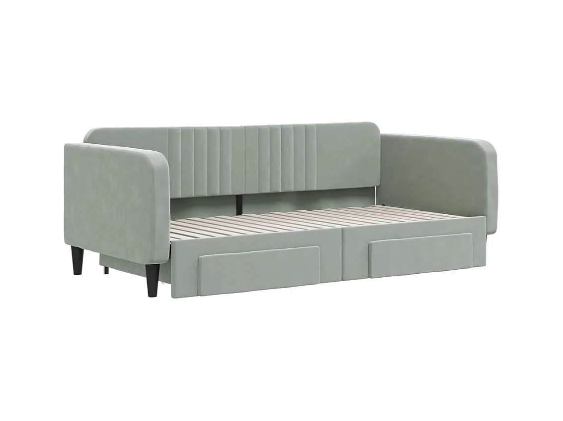 Slaapbank onderschuifbed en lades 90x190 cm fluweel lichtgrijs NL27736