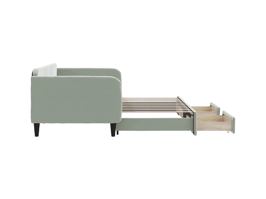 Slaapbank onderschuifbed en lades 90x190 cm fluweel lichtgrijs NL27736