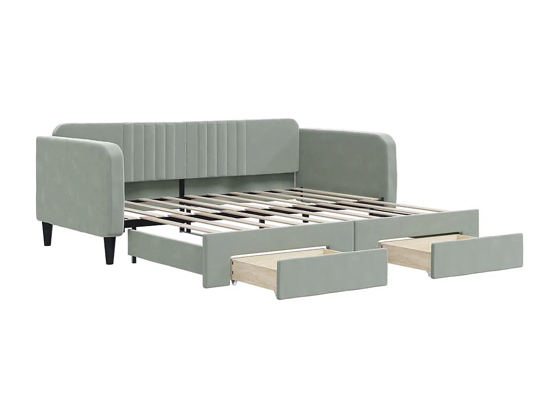 Tagesbett Ausziehbar,Ausziehbett mit Schubladen Hellgrau 90x190 cm Samt -gkd32260