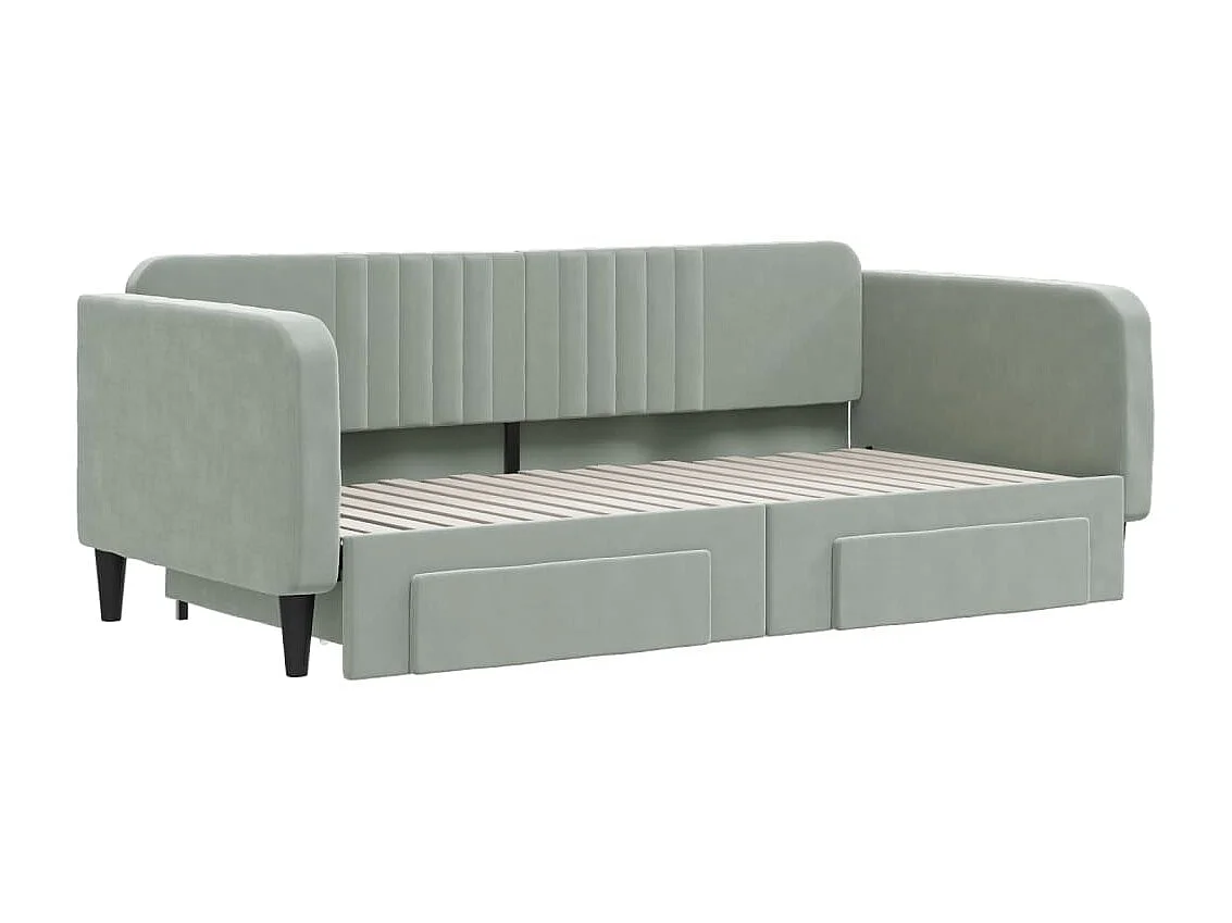 Tagesbett Ausziehbar,Ausziehbett mit Schubladen Hellgrau 90x190 cm Samt -gkd32260