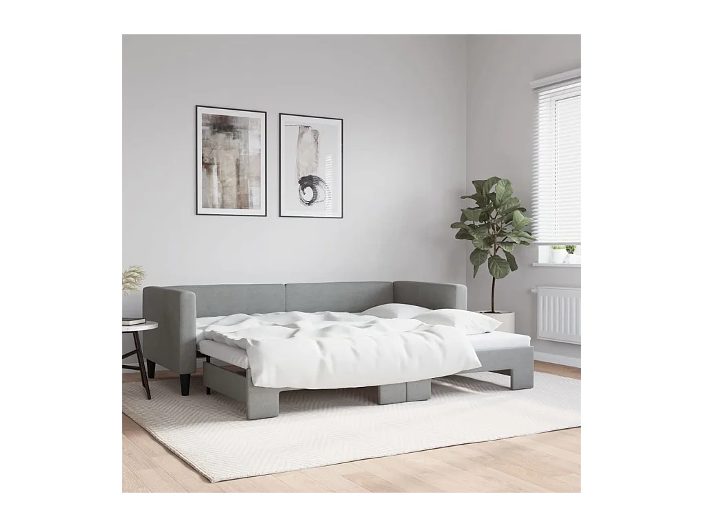 Lit gigogne gris clair 80x200 cm tissu WVGQ2192