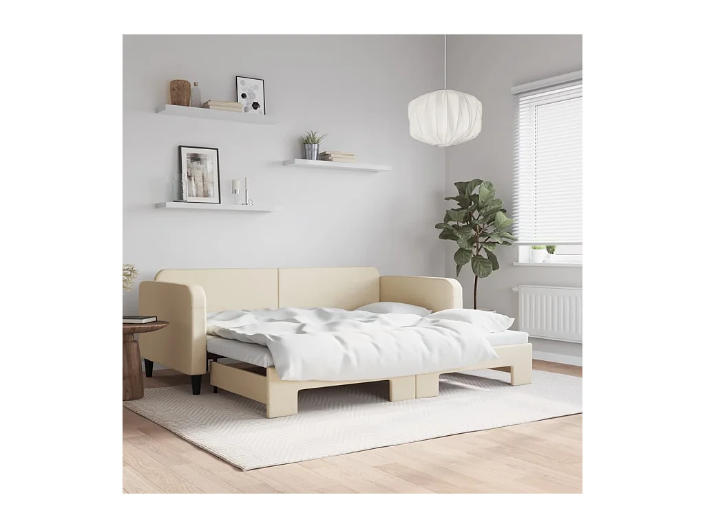 Lit gigogne crème 90x200 cm tissu WVGQ6153