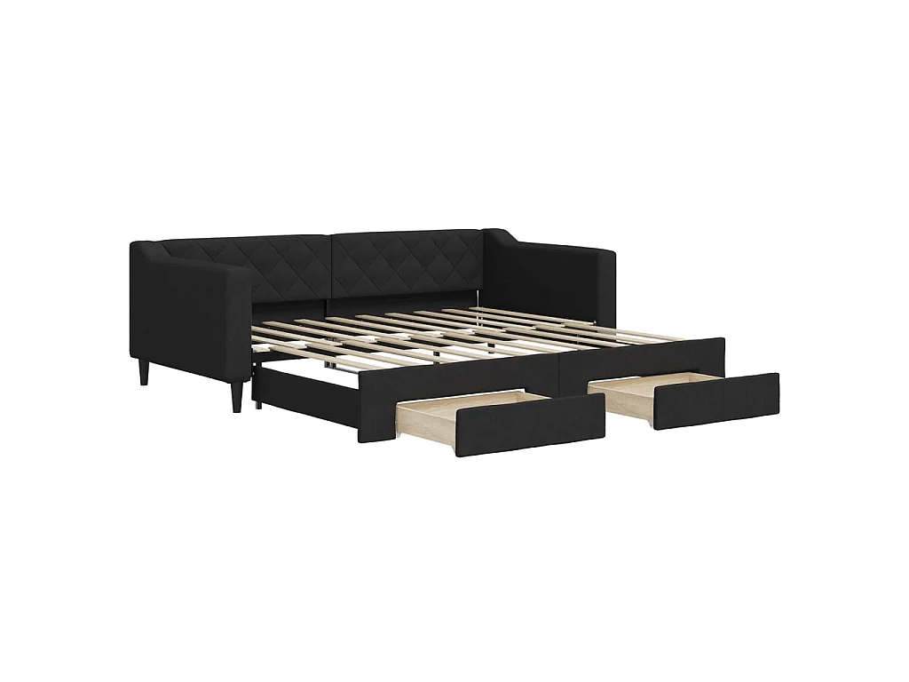 Lit gigogne et tiroirs noir 90x190 cm tissu WVGQ1823