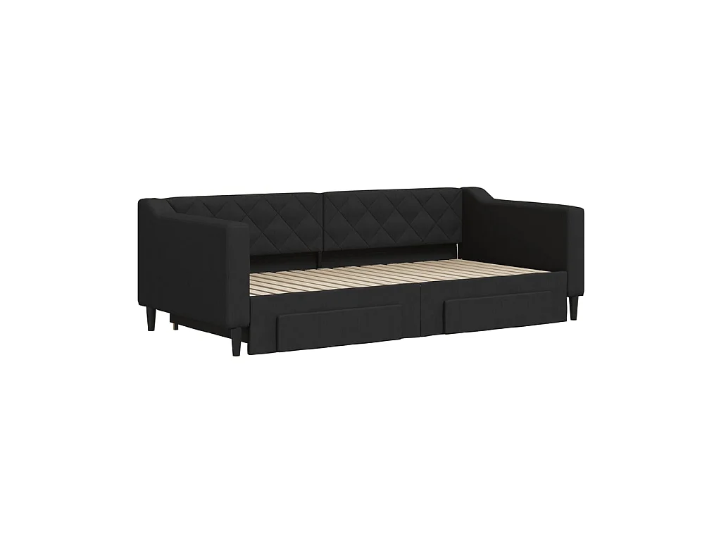 Slaapbank met onderschuifbed en lades 90x190 cm stof zwart NL95576