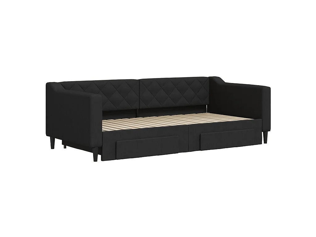 Tagesbett Ausziehbar,Ausziehbett mit Schubladen Schwarz 90x190 cm Stoff -gkd96511