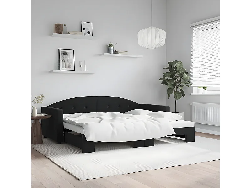 Tagesbett Ausziehbar,Ausziehbett Schwarz 90x190 cm Samt -gkd76359