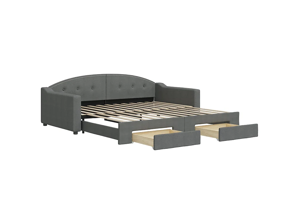 Lit gigogne et tiroirs gris foncé 100x200 cm tissu WVGQ7844
