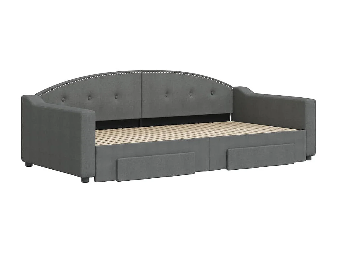 Lit gigogne et tiroirs gris foncé 100x200 cm tissu WVGQ7844