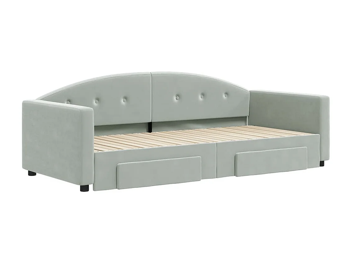 Slaapbank onderschuifbed en lades 90x200 cm fluweel lichtgrijs NL36471