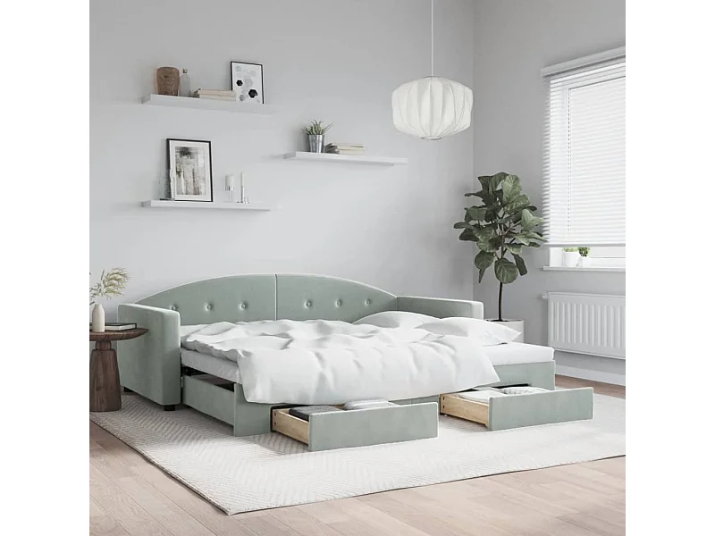 Tagesbett Ausziehbar,Ausziehbett mit Schubladen Hellgrau 90x200 cm Samt -gkd64897