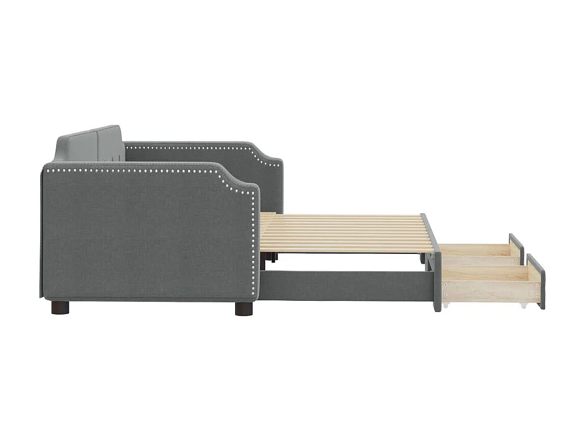 Lit gigogne et tiroirs gris foncé 90x190 cm tissu WVGQ1879