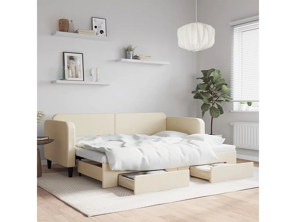 Cama nido - 80x200 cm con cajones tela color crema ES49880