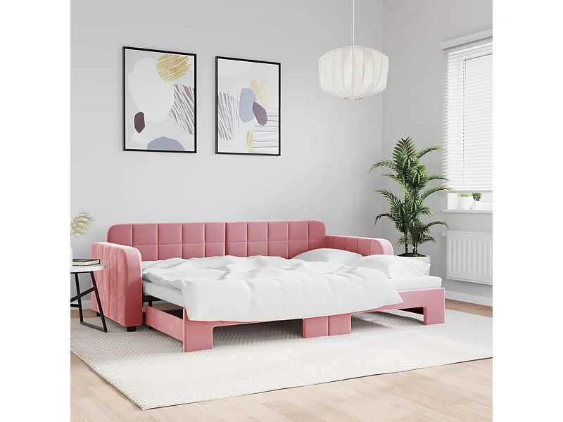 Lit gigogne rose 80x200 cm velours ASW10363