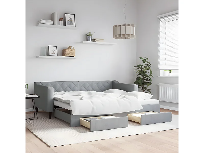 Sofá-cama c/ gavetão e gavetas 90x190 cm tecido cinzento-claro PT674936