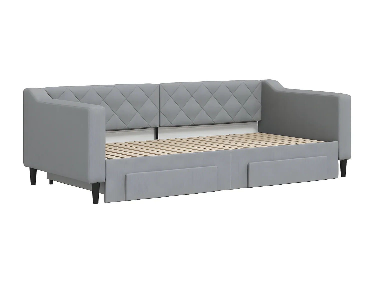 Lit gigogne et tiroirs gris clair 90x190 cm tissu ASW24043