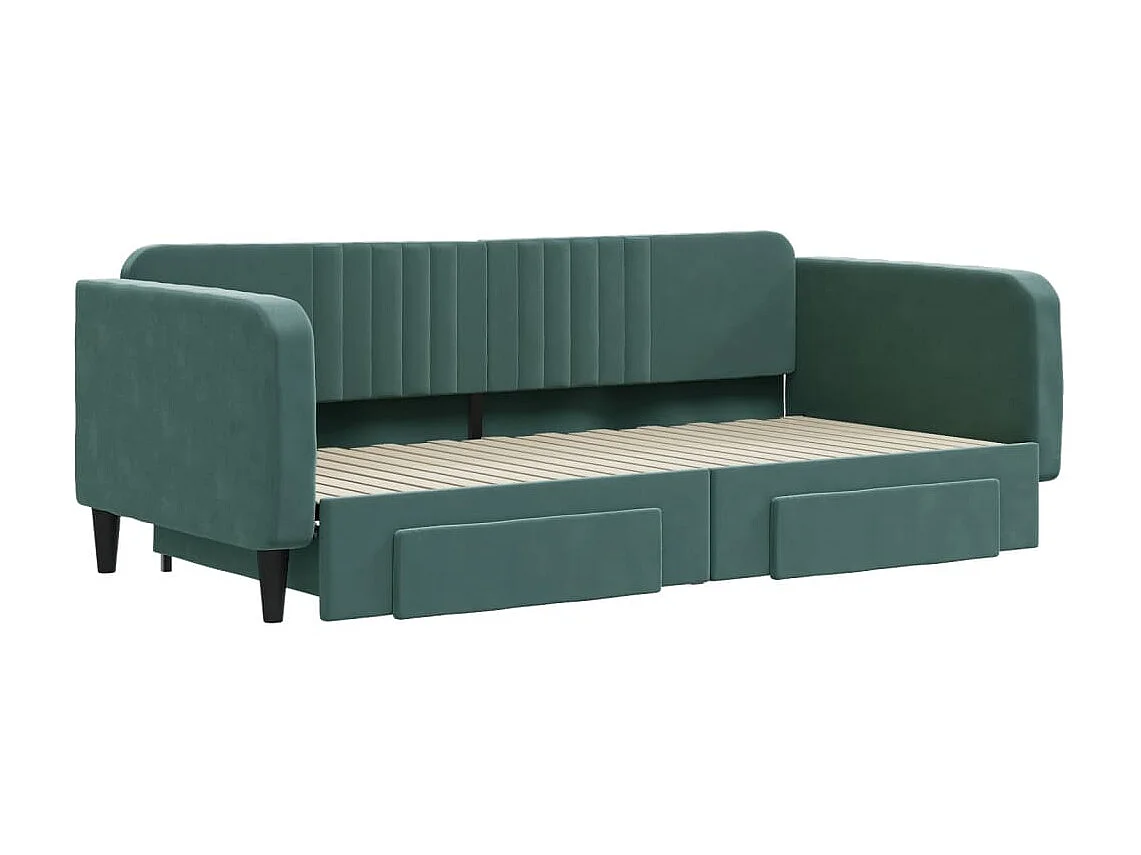 Lit gigogne et tiroirs vert foncé 100x200 cm velours ASW15824