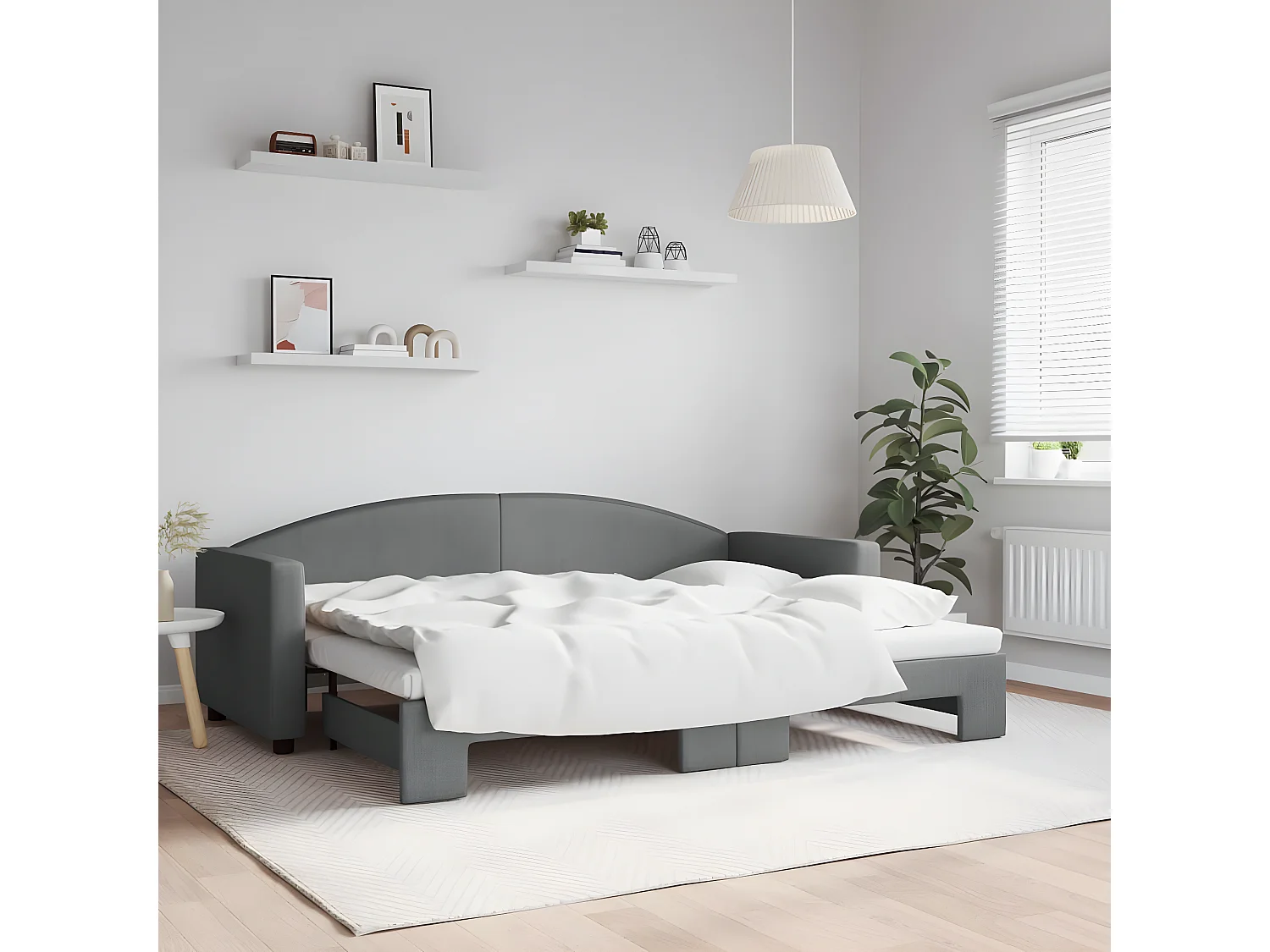 Cama dupla com gavetão 80x200 cm tecido cinzento-escuro PT542139