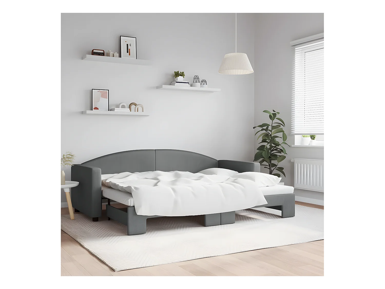 Lit gigogne gris foncé 80x200 cm tissu WVGQ9429