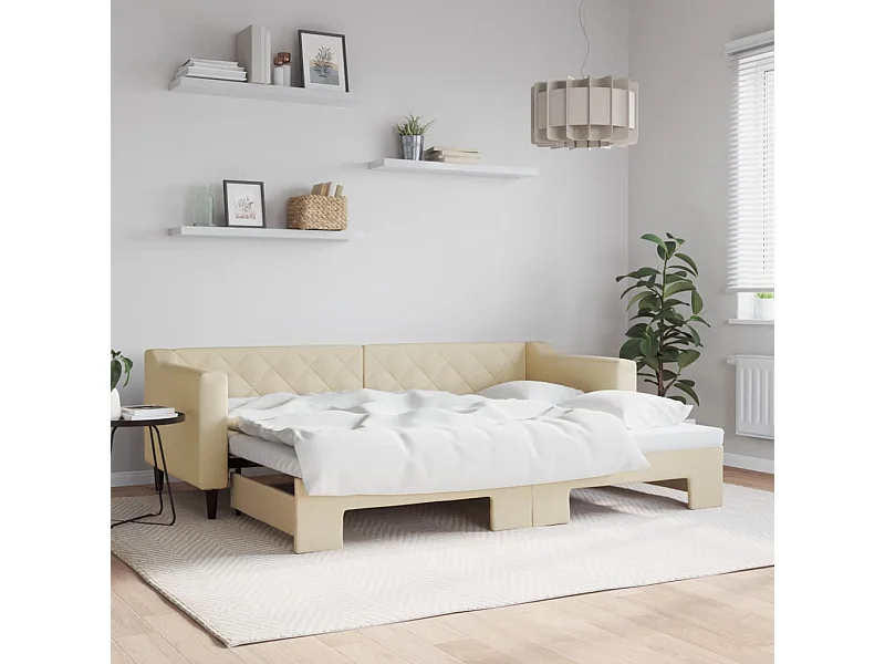 Sofá-cama 80x200 cm com gavetão tecido cor creme PT468644