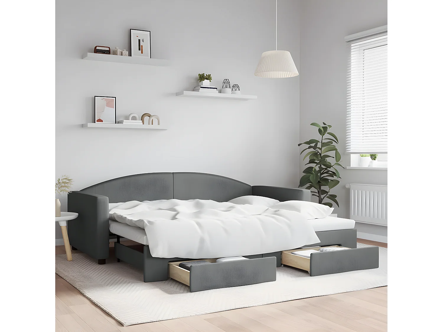 Cama nido con cajones tela gris oscuro 90x200 cm ES457901
