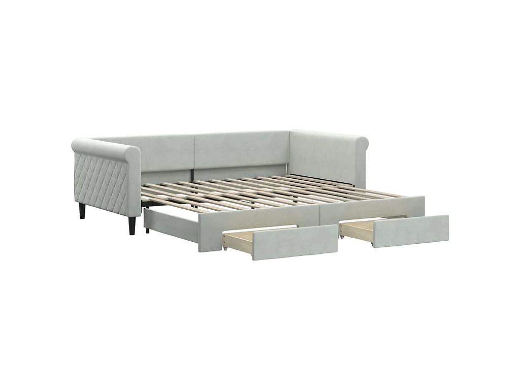 Cama nido con cajones terciopelo gris claro 100x200 cm ES185730