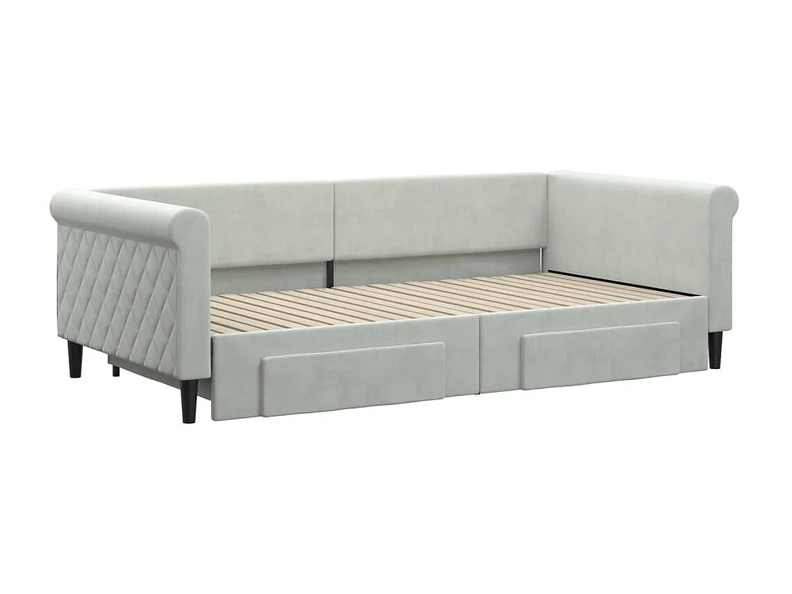 Cama nido con cajones terciopelo gris claro 100x200 cm ES185730