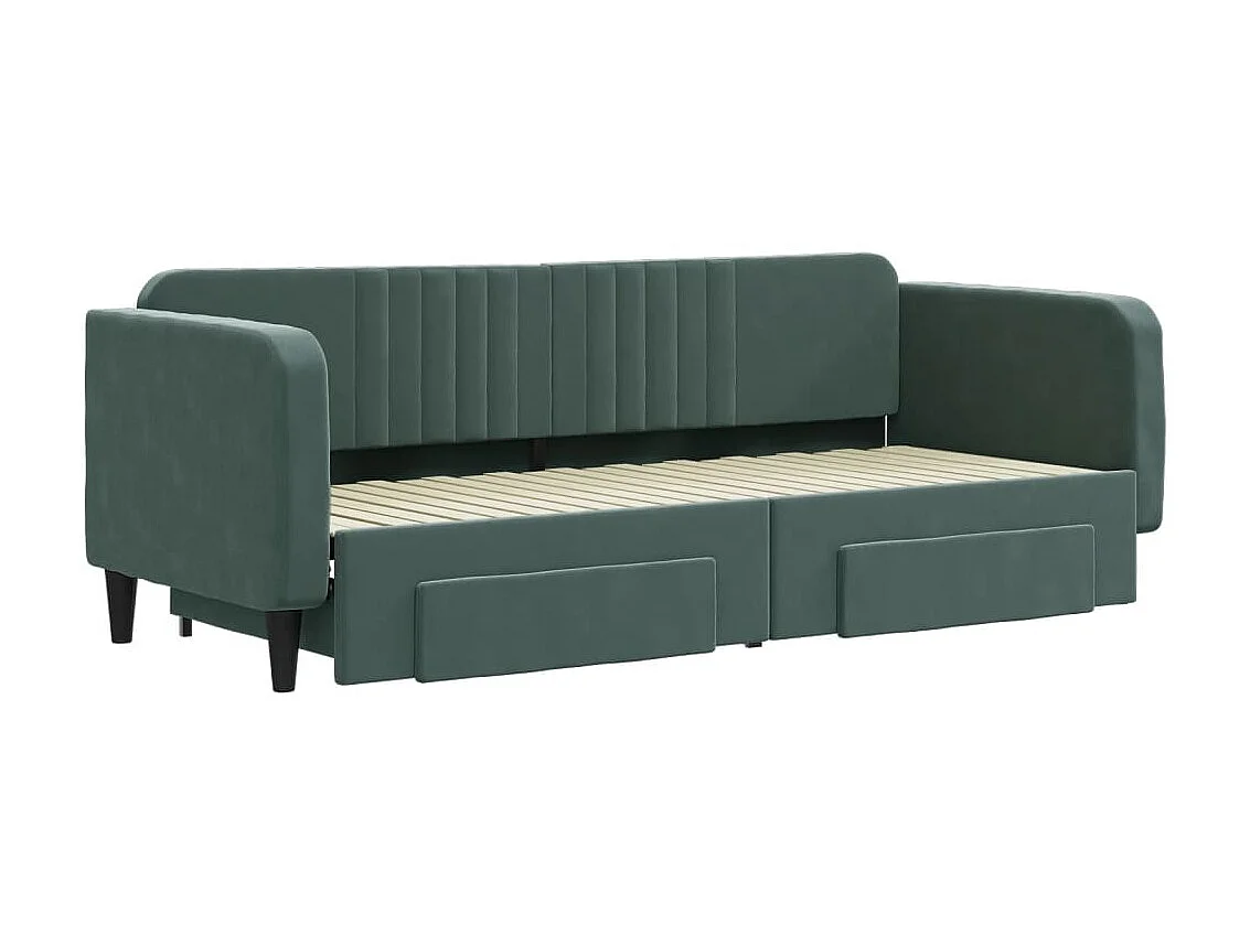 Lit gigogne et tiroirs vert foncé 80x200cm velours WVGQ1865