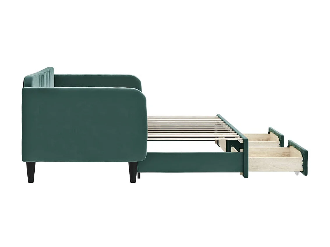 Lit gigogne et tiroirs vert foncé 80x200cm velours WVGQ1865