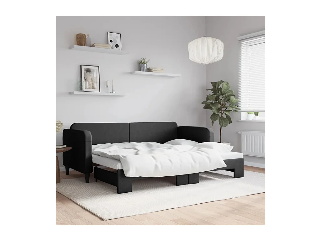Lit gigogne noir 80x200 cm tissu WVGQ3019