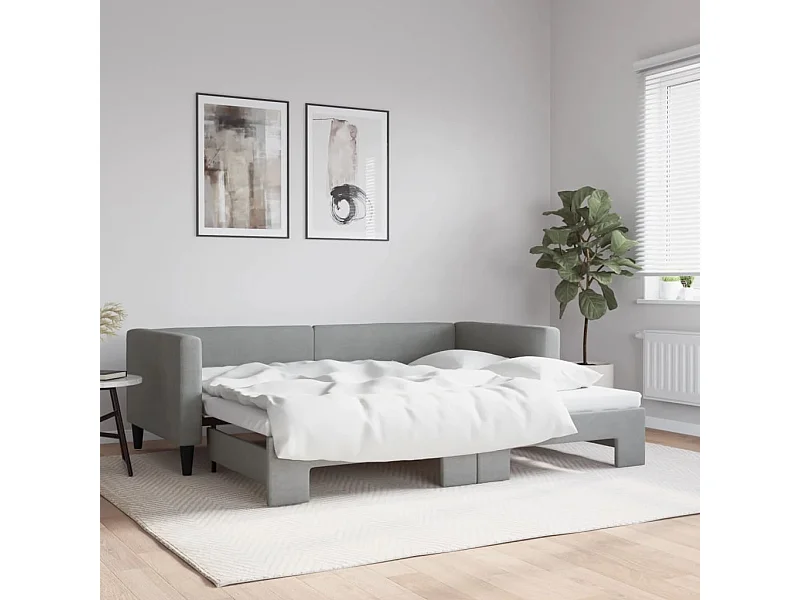 Tagesbett Ausziehbar,Ausziehbett Hellgrau 90x200 cm Stoff -gkd72514