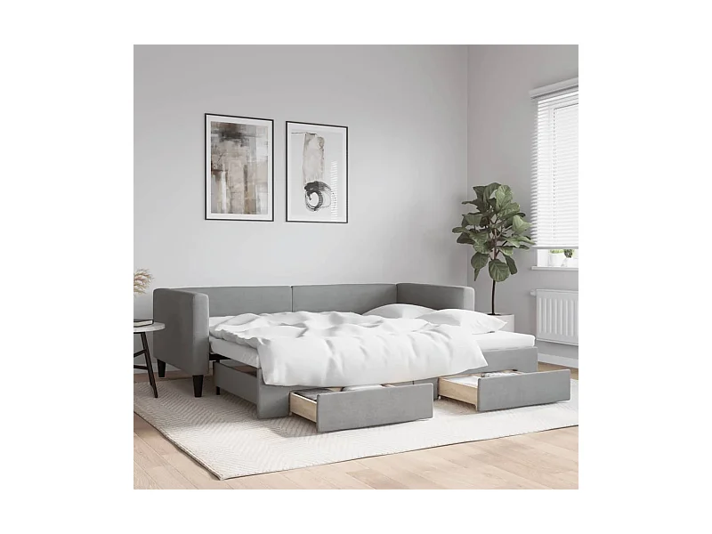 Tagesbett Ausziehbar,Ausziehbett mit Schubladen Hellgrau 90x190 cm Stoff -gkd13772