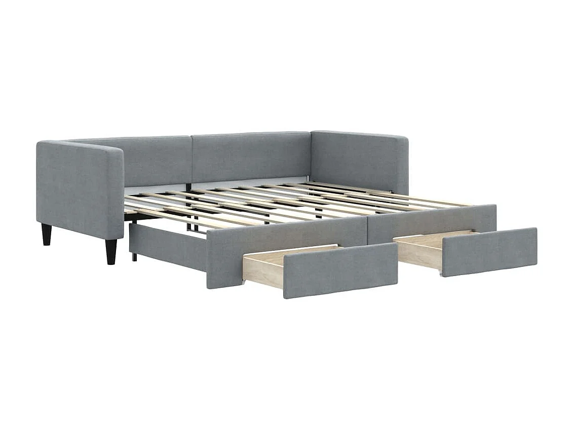 Lit gigogne et tiroirs gris clair 90x190 cm tissu WVGQ9528
