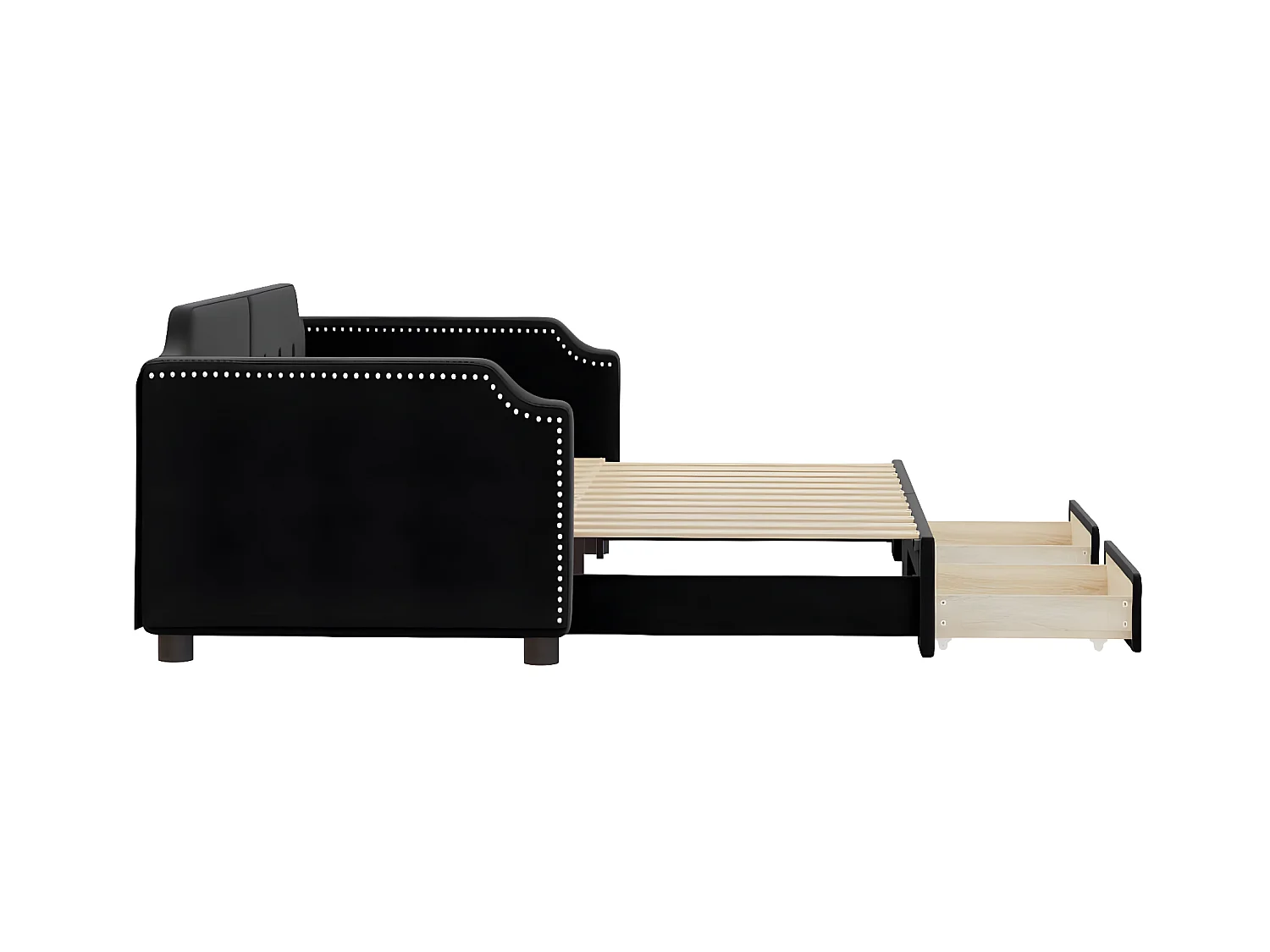 Cama nido - 90x200 cm con cajones tela negro ES81212