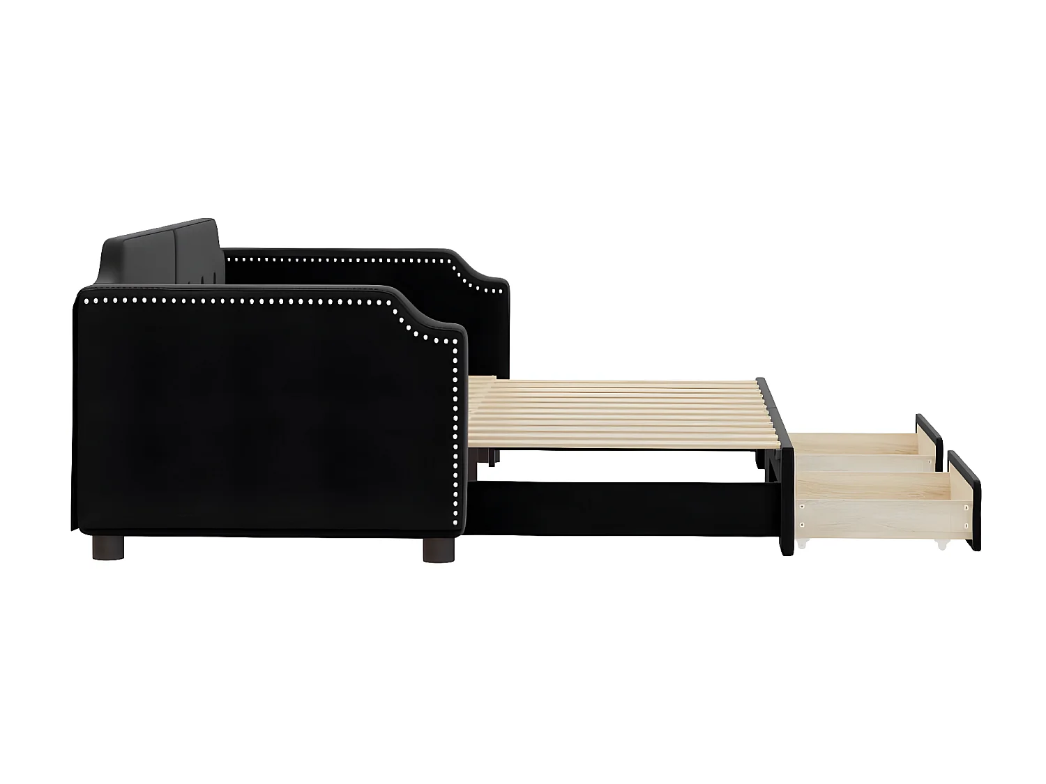 Lit gigogne et tiroirs noir 90x200 cm tissu WVGQ5519