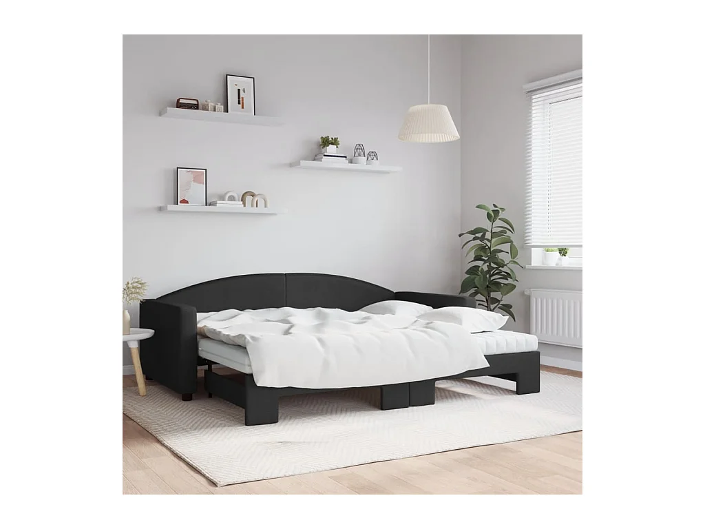 Cama dupla com gavetão e colchões 90x200 cm tecido preto PT268573