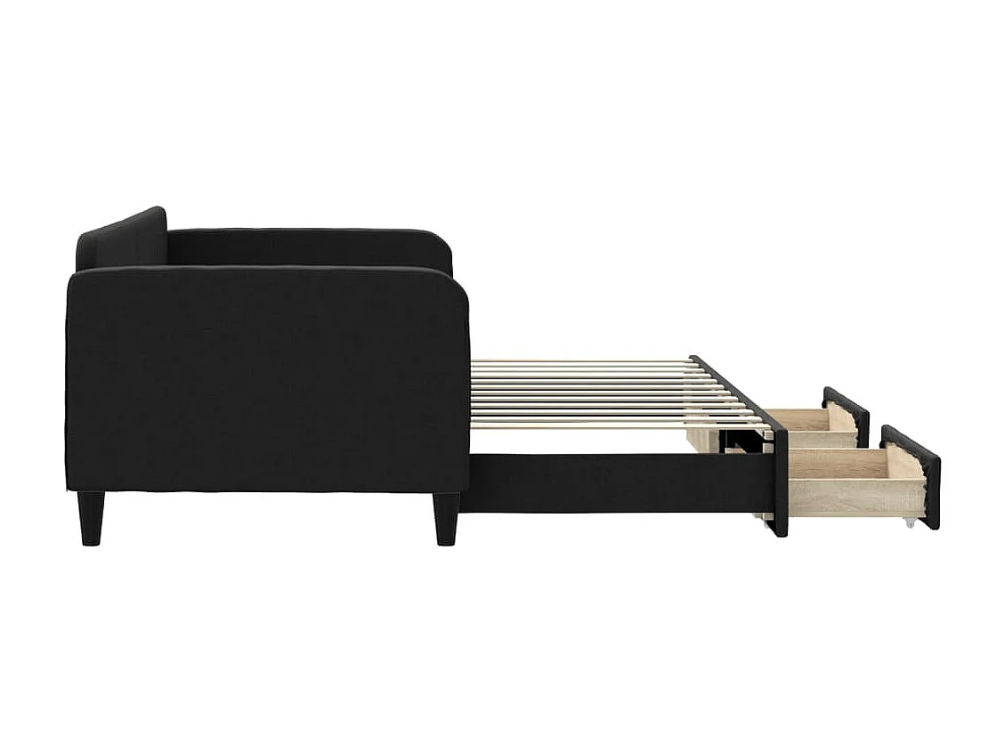 Lit gigogne et tiroirs noir 90x200 cm tissu WVGQ5412