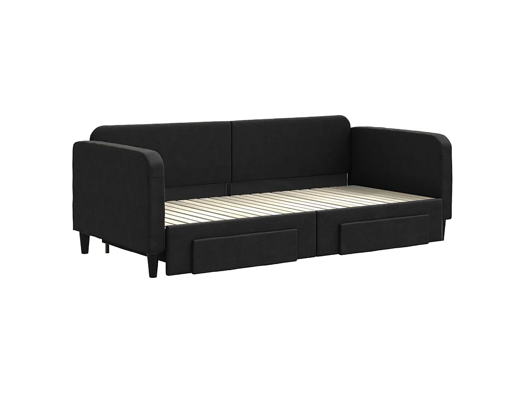 Cama dupla com gavetão e gavetas 90x200 cm tecido preto PT241623