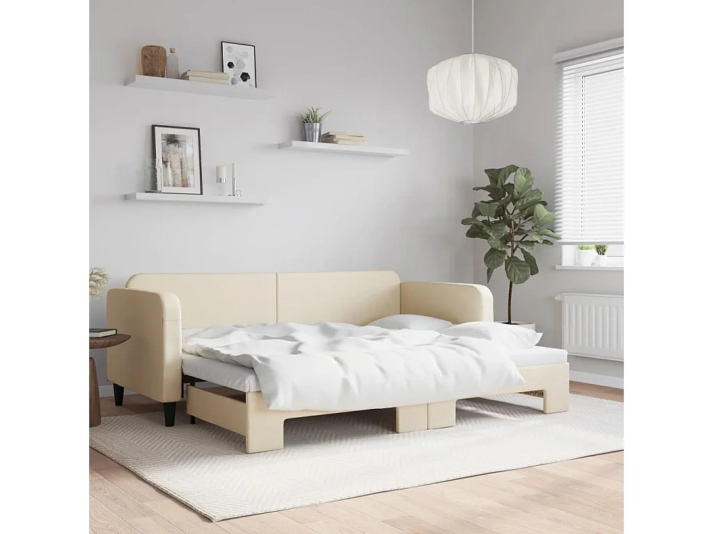 Lit gigogne crème 80x200 cm tissu WVGQ6537