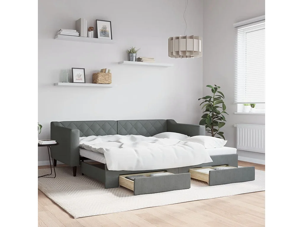 Cama dupla e gavetas 90x190 cm tecido cinzento-escuro PT605892