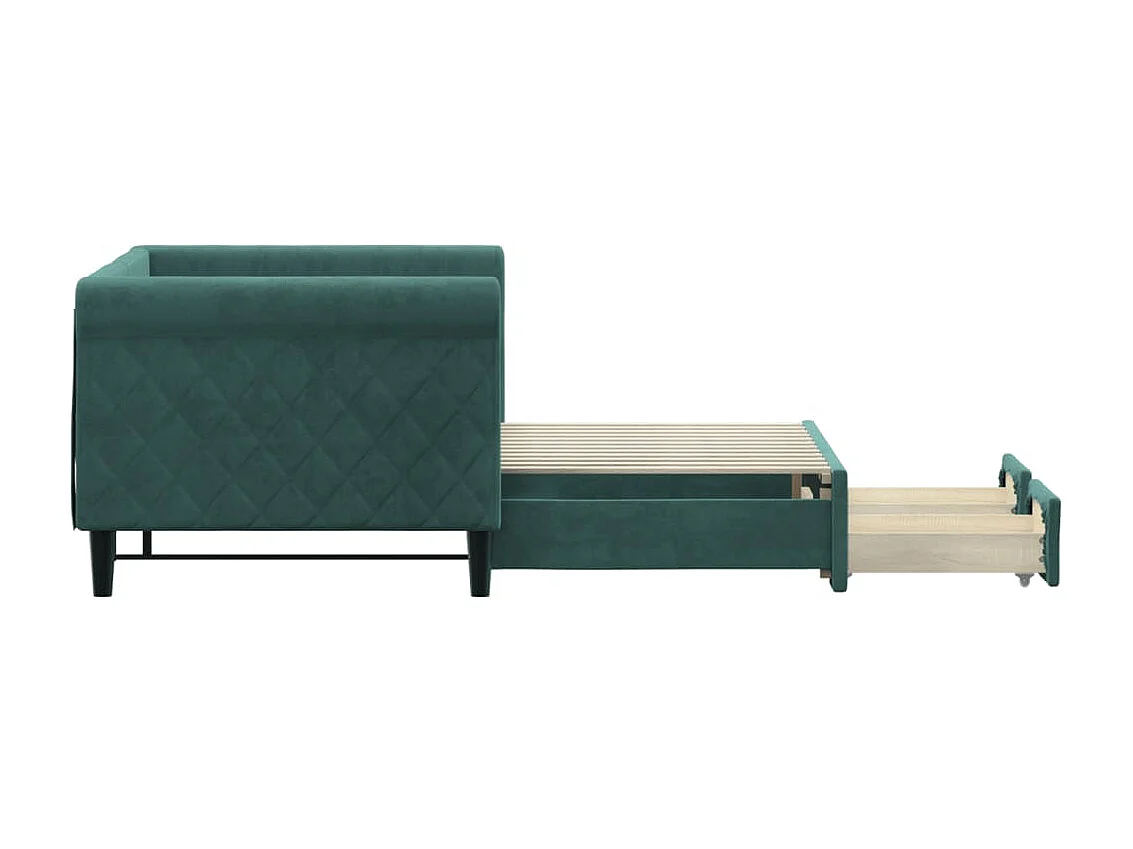 Lit gigogne et tiroirs vert foncé 80x200cm velours WVGQ9843