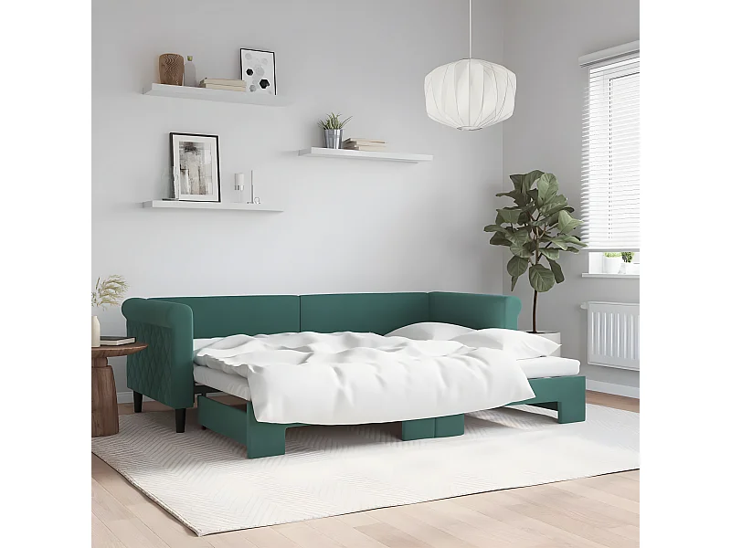 Cama nido terciopelo verde oscuro 80x200 cm ES276808