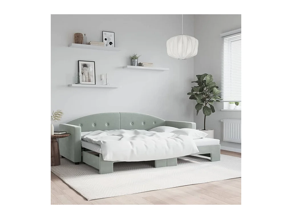 Lit gigogne gris clair 80x200 cm velours WVGQ5185